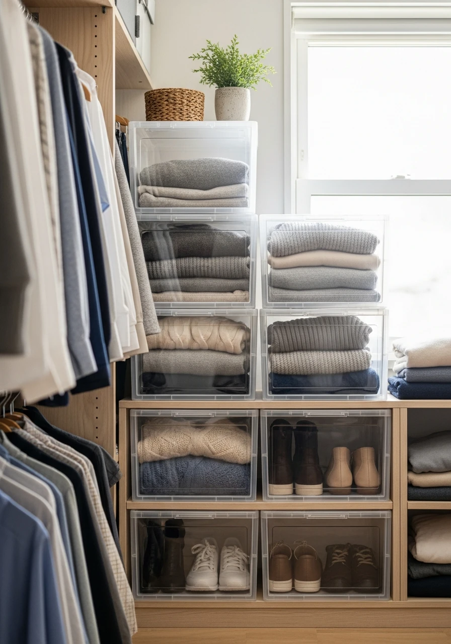 Clear Storage Bins - 50 Smart Clothes Storage Ideas