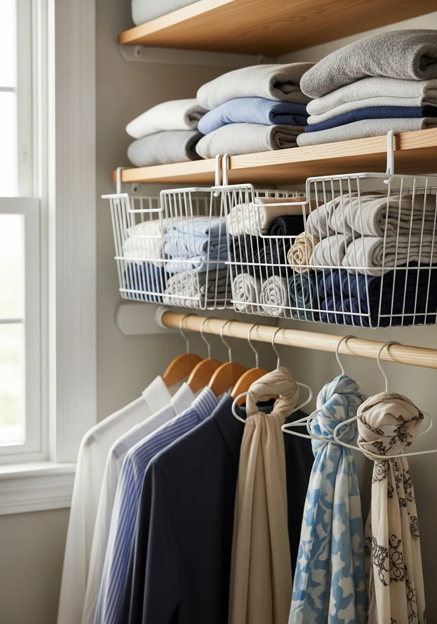 Under-Shelf Wire Baskets - 50 Smart Clothes Storage Ideas
