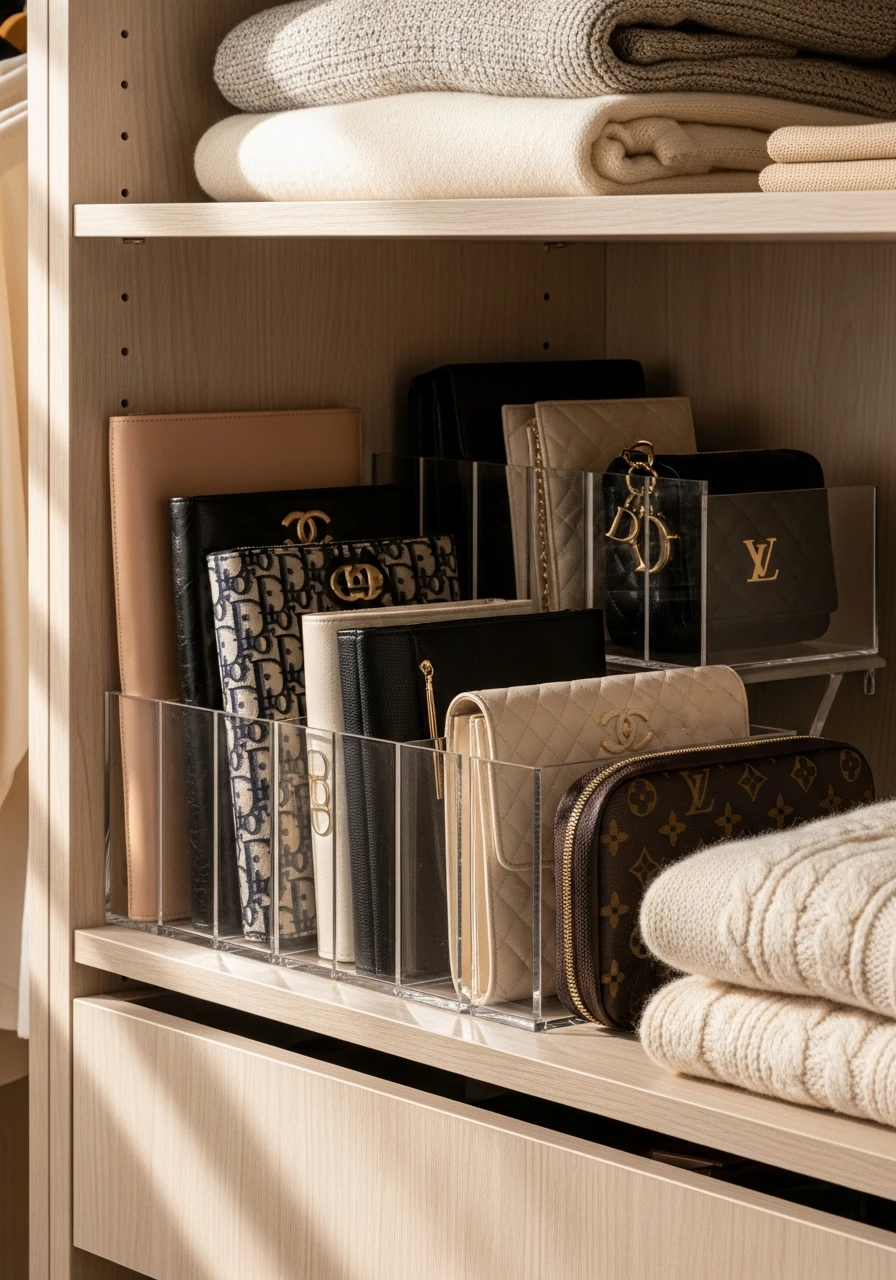 Acrylic Clutch Dividers - 50 Smart Clothes Storage Ideas