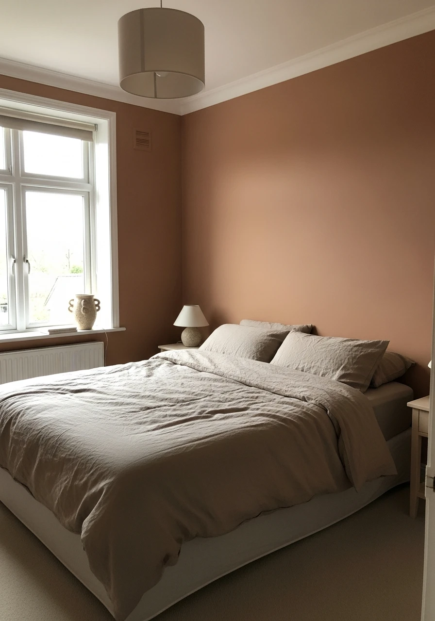 Muted Clay Neutral - color drenching bedroom