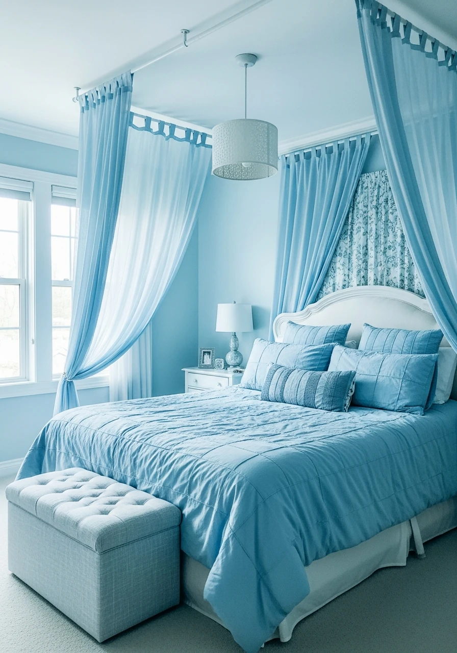 Gentle Powder Blue - color drenching bedroom