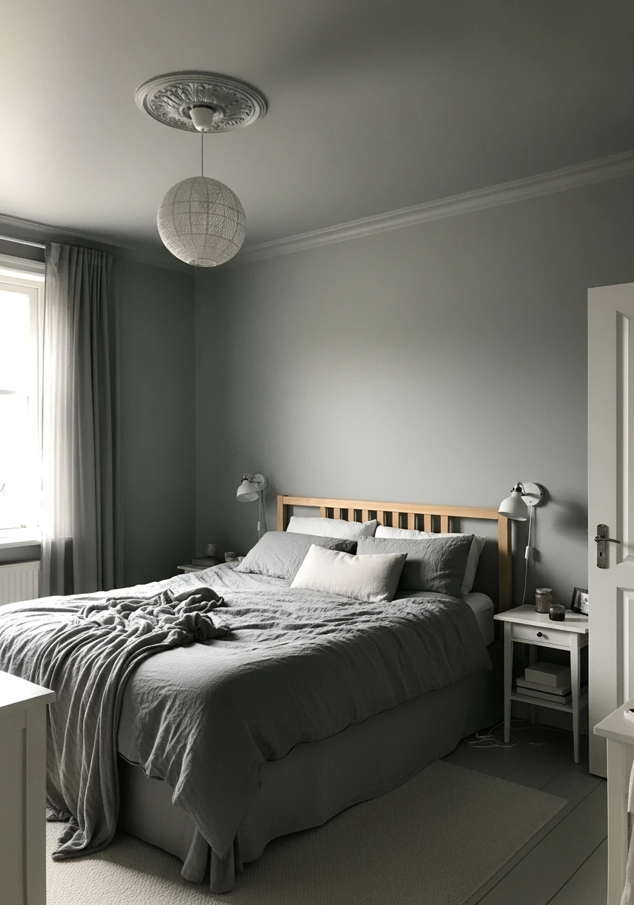 Soft Gray-Green Palette - color drenching bedroom