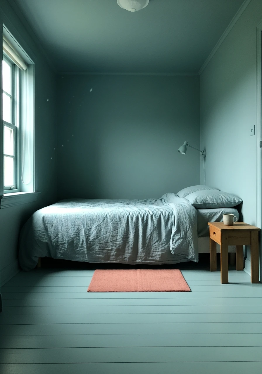 Muted Teal All-Over - color drenching bedroom