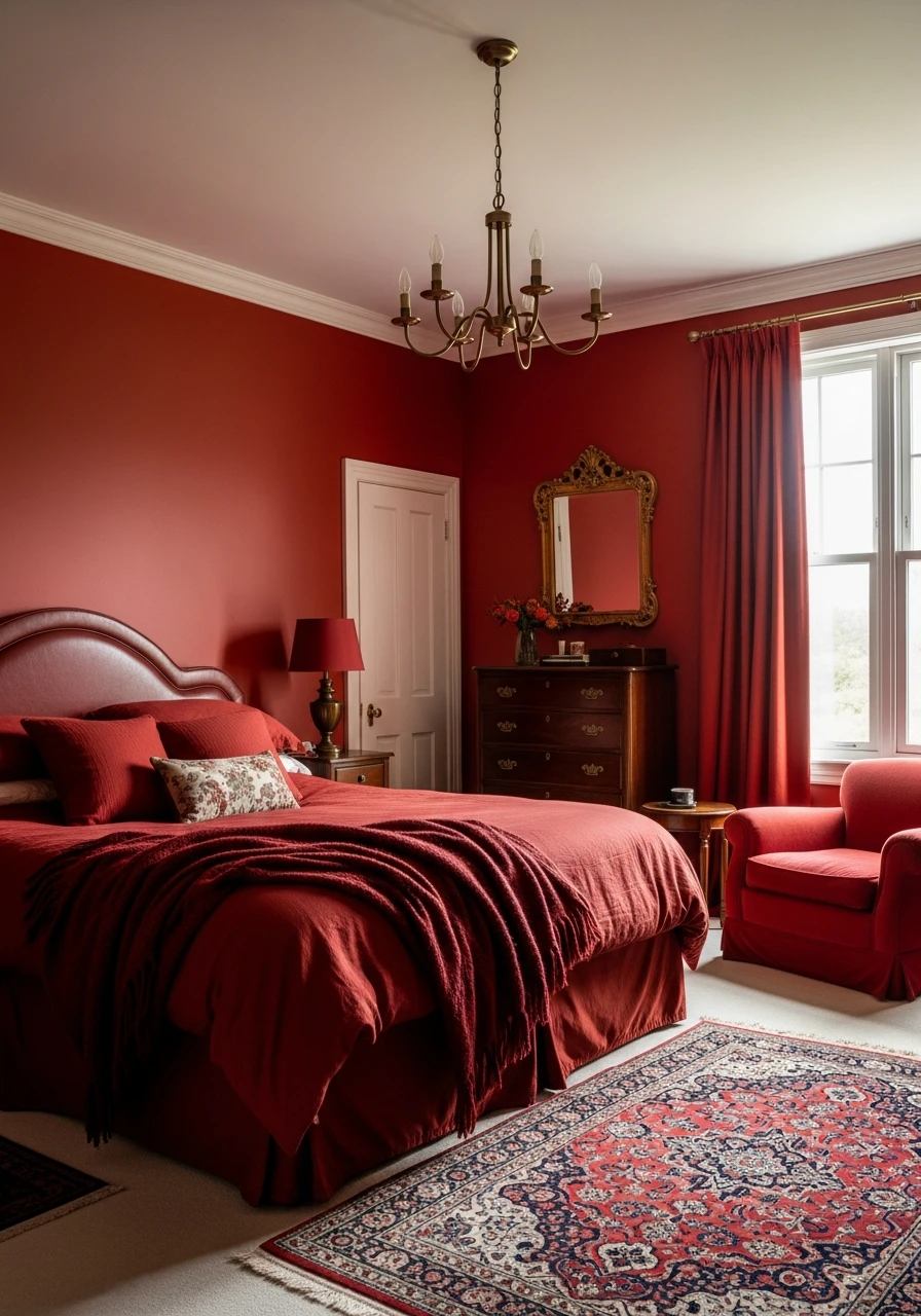 Rich Red Immersive Walls - color drenching bedroom
