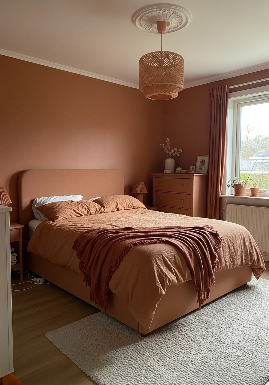 Dusty Terracotta Bedroom - color drenching bedroom