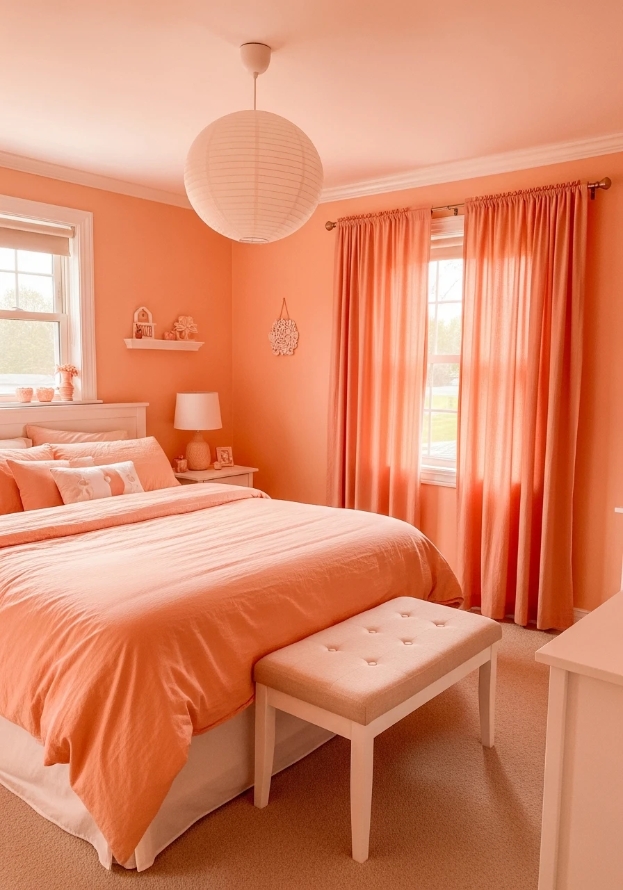 Warm Peach Immersive Scheme - color drenching bedroom