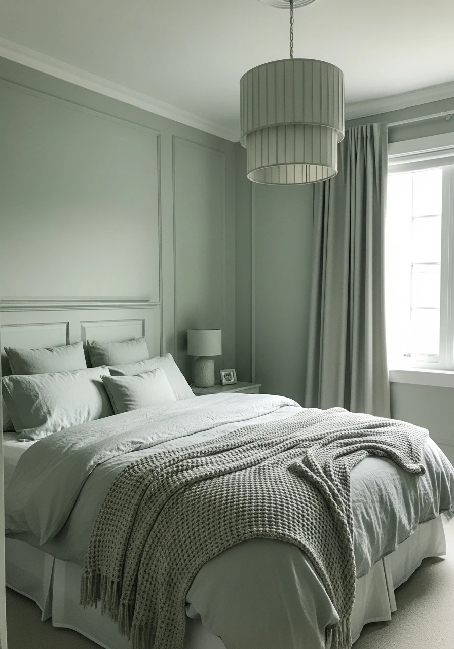 Chalky Sage Drench - color drenching bedroom