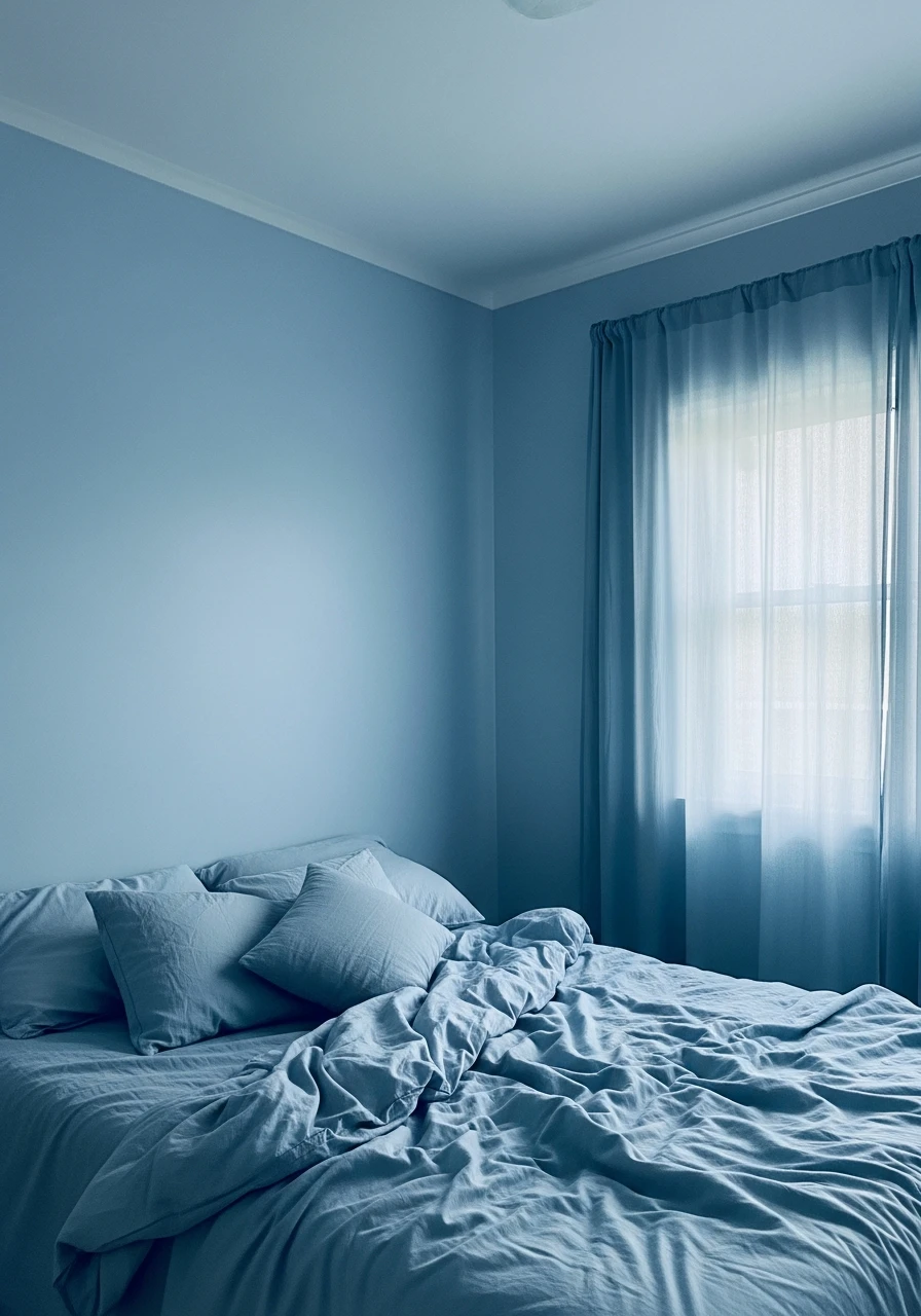 Muted Blue Bedroom Dive - color drenching bedroom