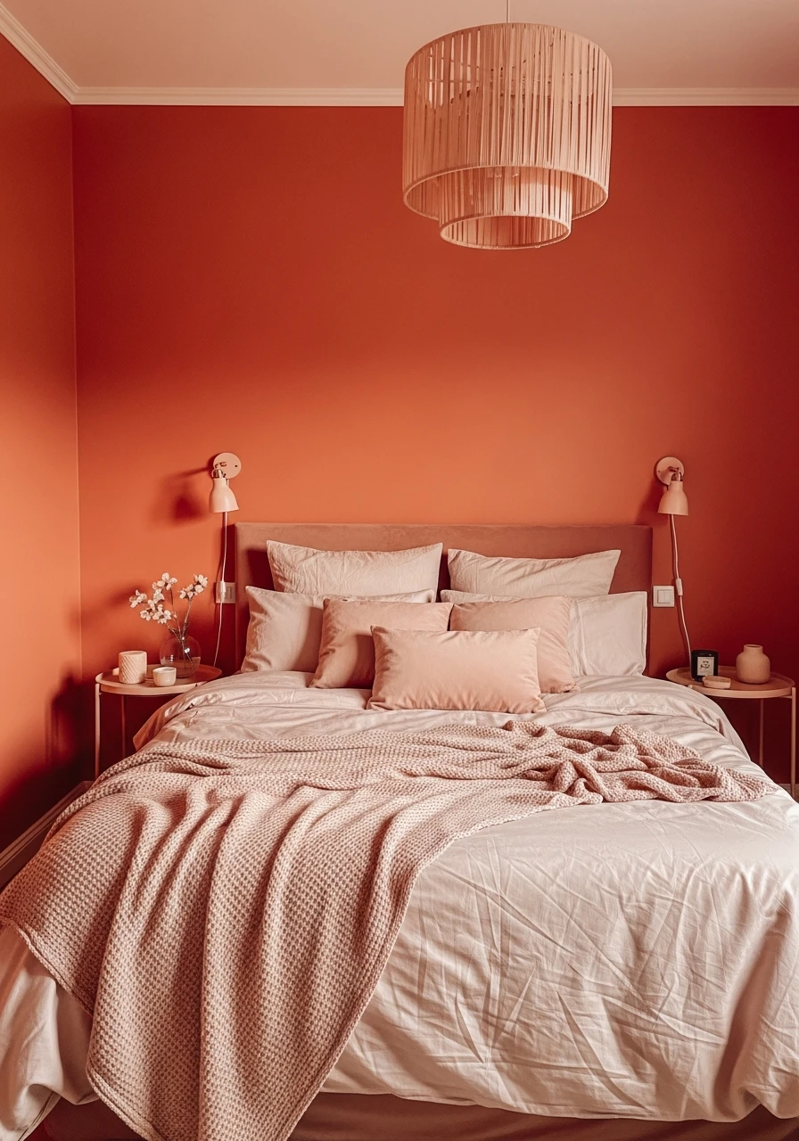 Terracotta and Blush Blend - color drenching bedroom