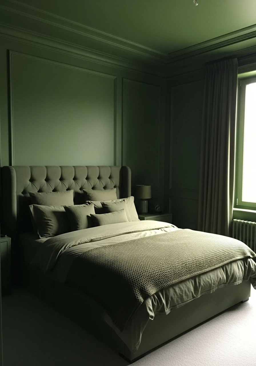Moss Green Bedroom Drench - color drenching bedroom