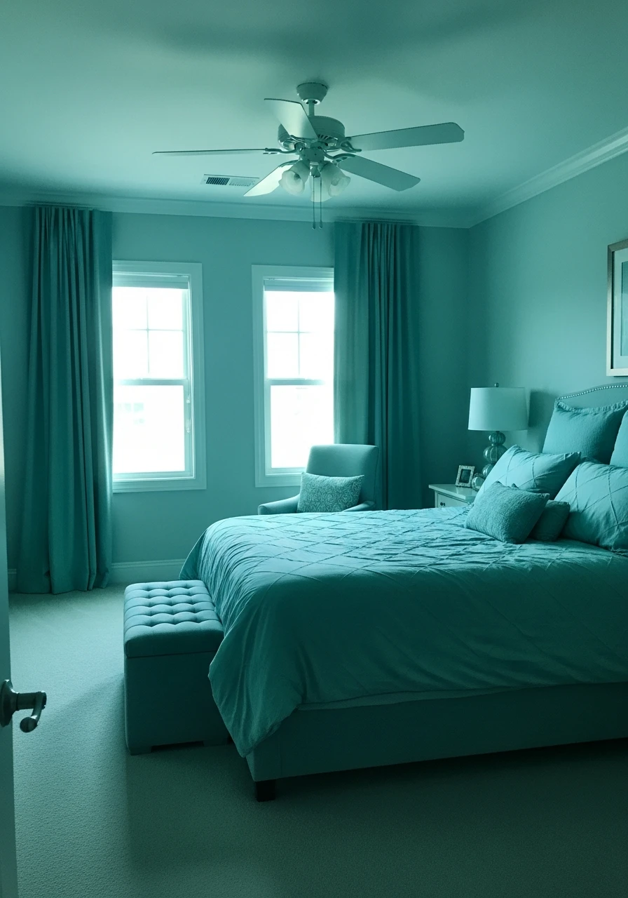 Cool Jade Bedroom Drench - color drenching bedroom