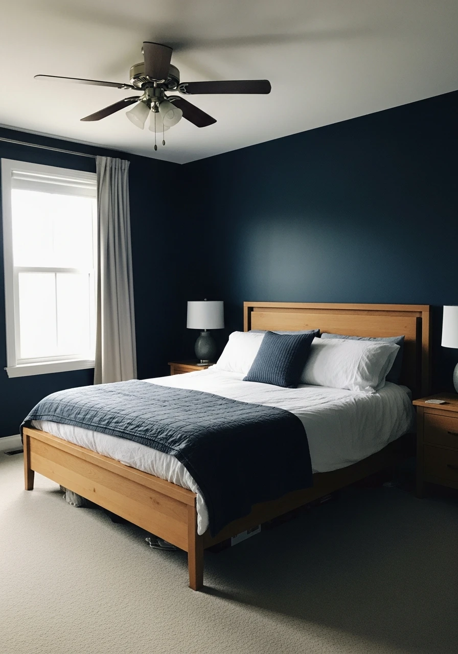 Deep Midnight Blue Walls - color drenching bedroom