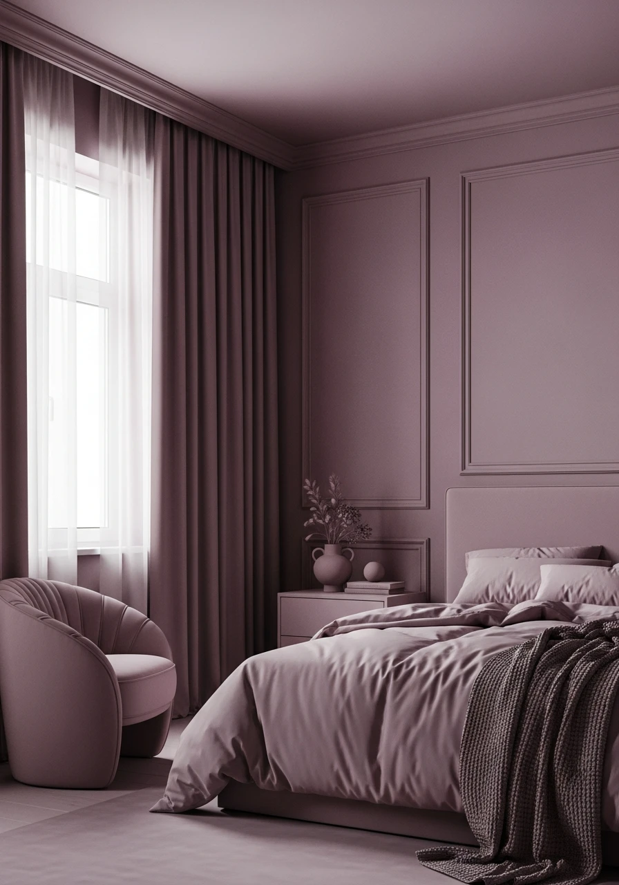 Dusty Mauve Bedroom - color drenching bedroom