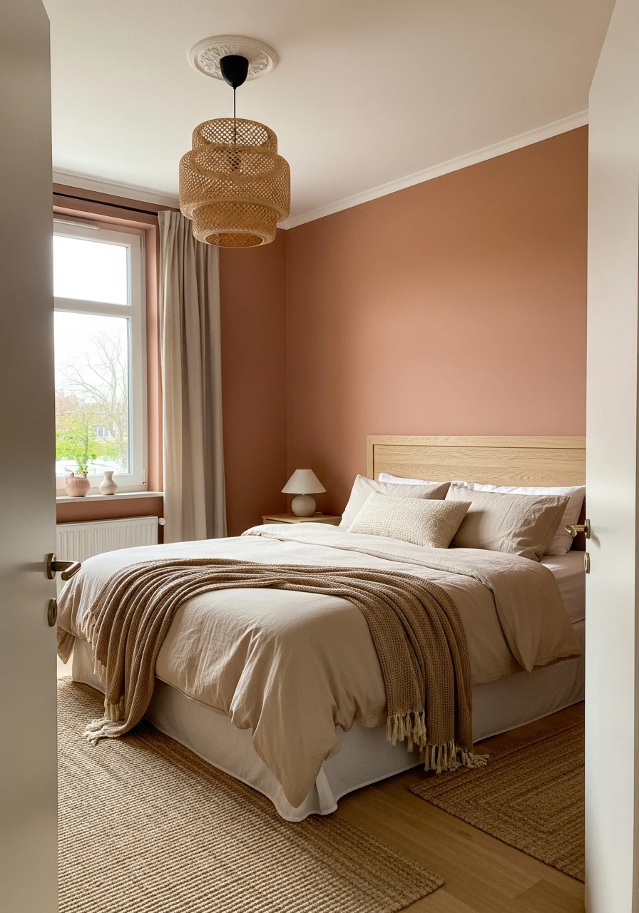 Terracotta and Beige - color drenching bedroom