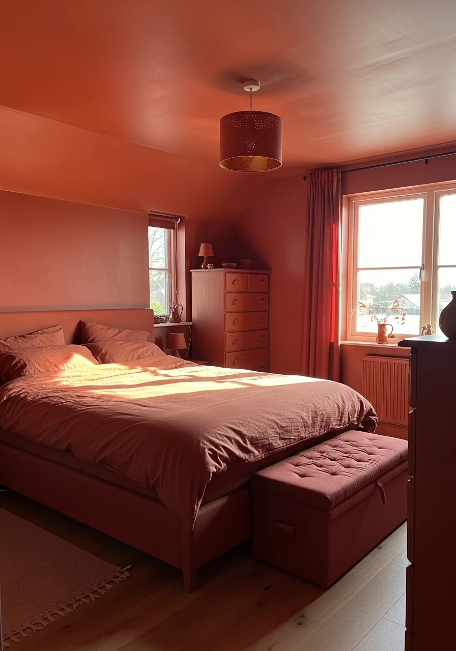 Red-Clay Bedroom - color drenching bedroom
