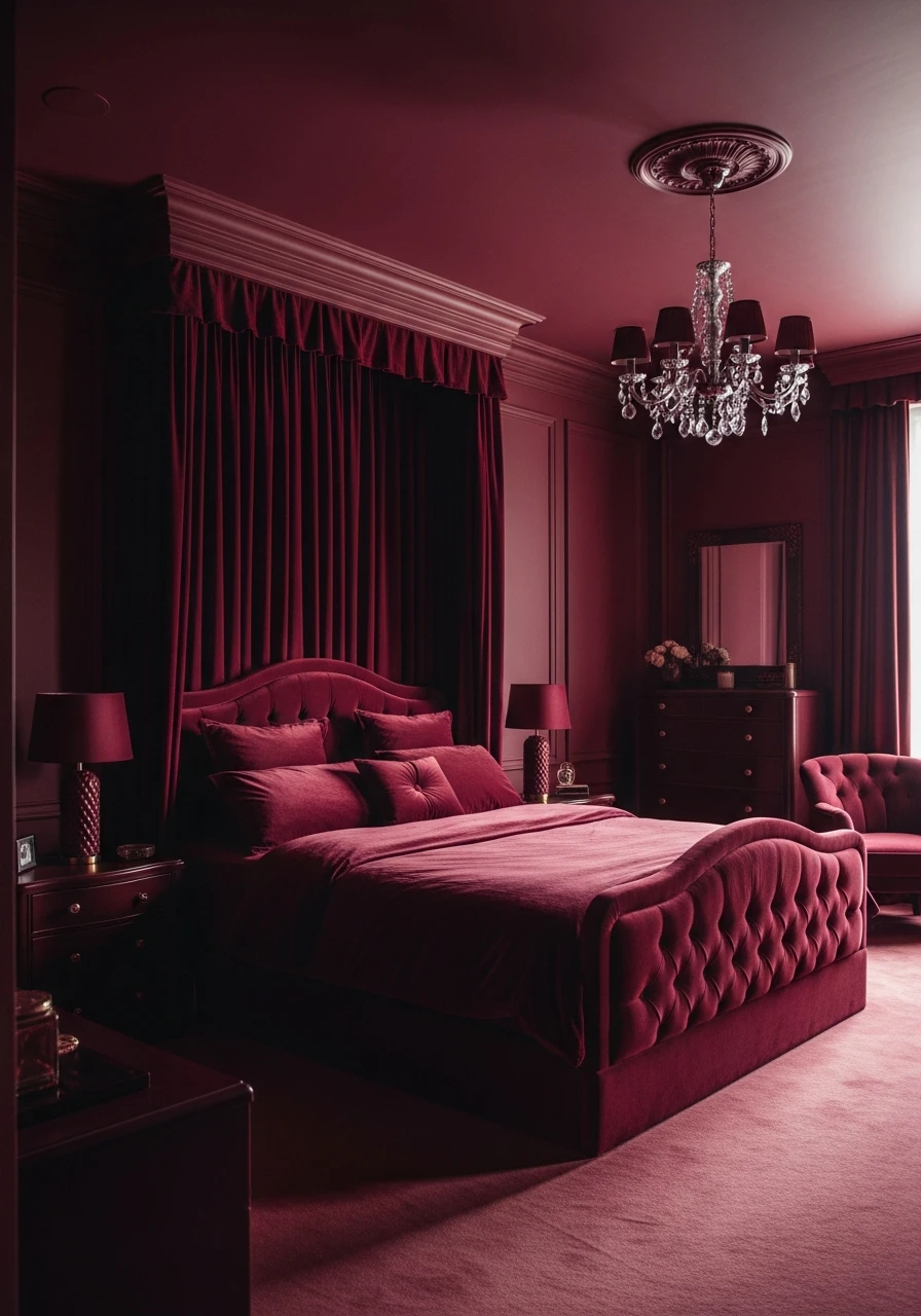 Warm Burgundy Cocoon - color drenching bedroom