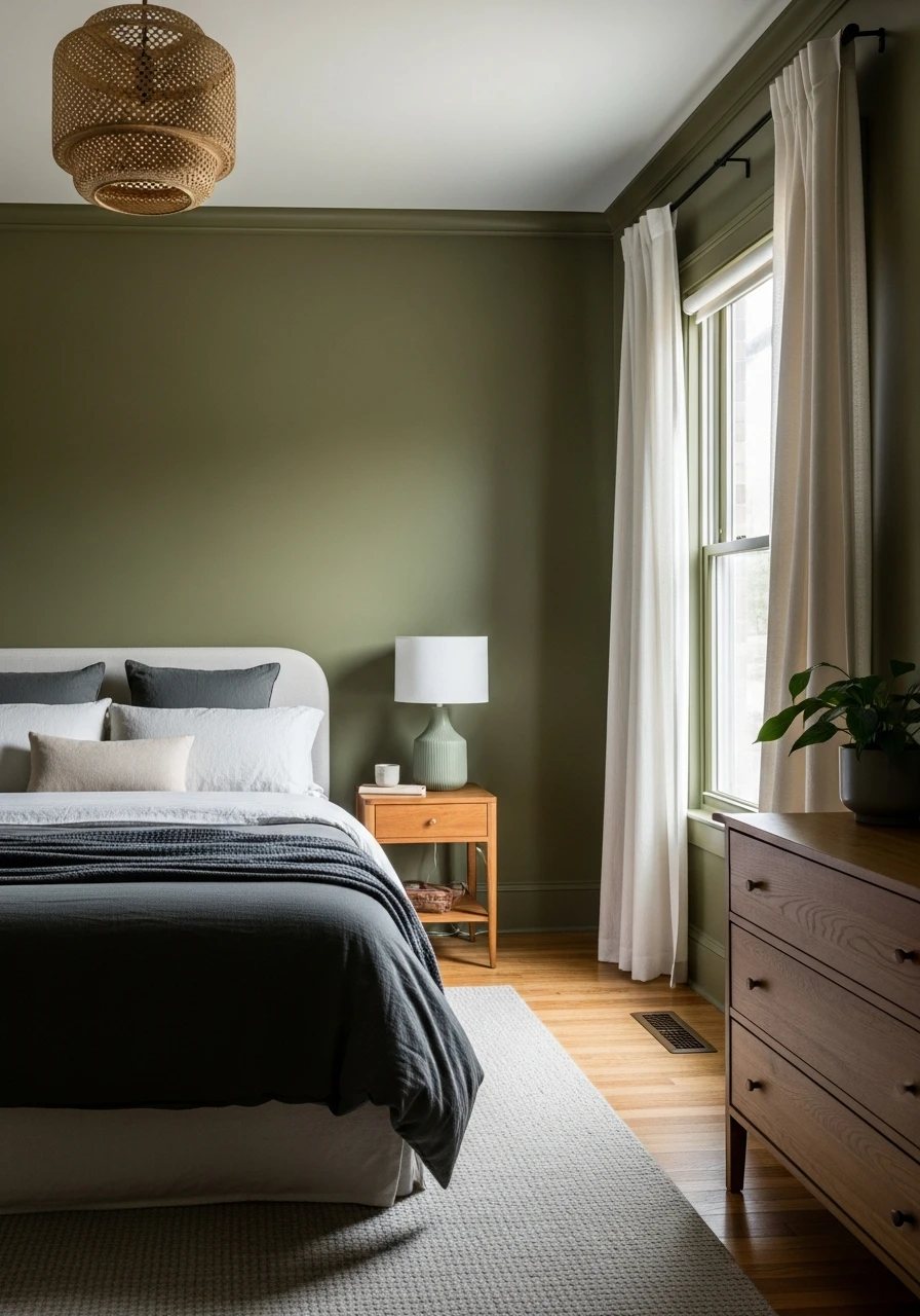 Olive Green Saturation - color drenching bedroom