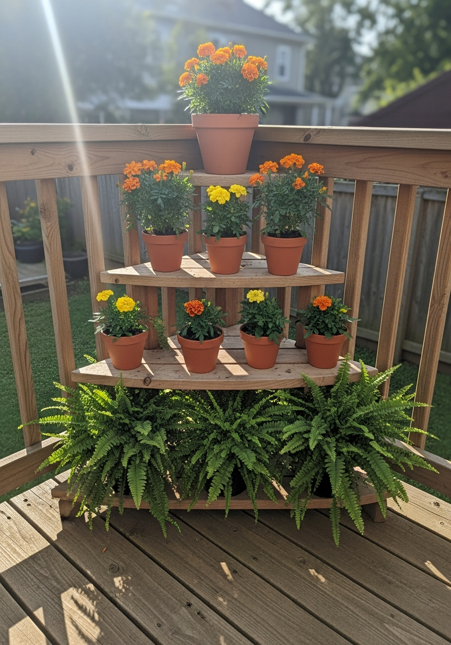2. Tiered Wooden Corner Planter