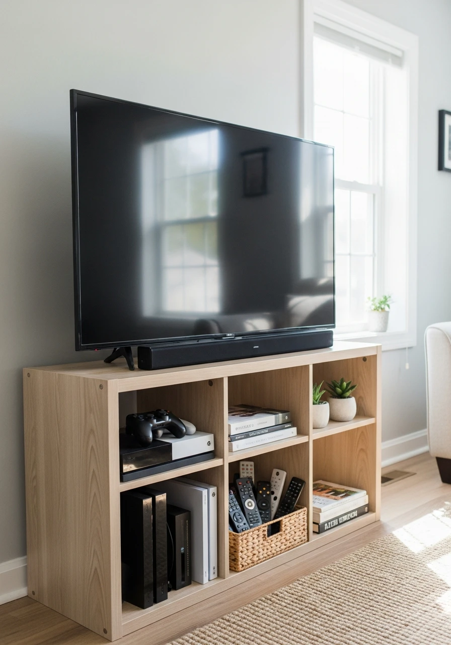 Slim TV Stand - 34 Genius Cube Storage Ideas for a High-End Look