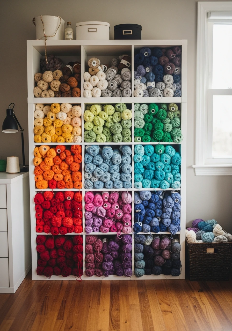 Colorful Knitting Nook - 34 Genius Cube Storage Ideas for a High-End Look
