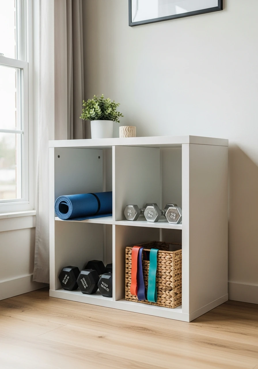 Home Gym Corner - 34 Genius Cube Storage Ideas for a High-End Look