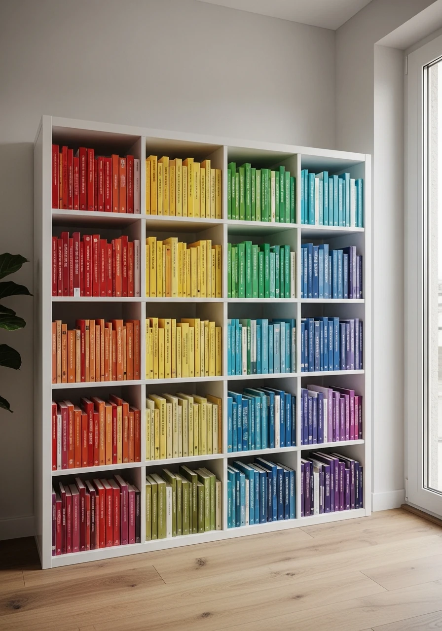 Rainbow Book Wall - 34 Genius Cube Storage Ideas for a High-End Look