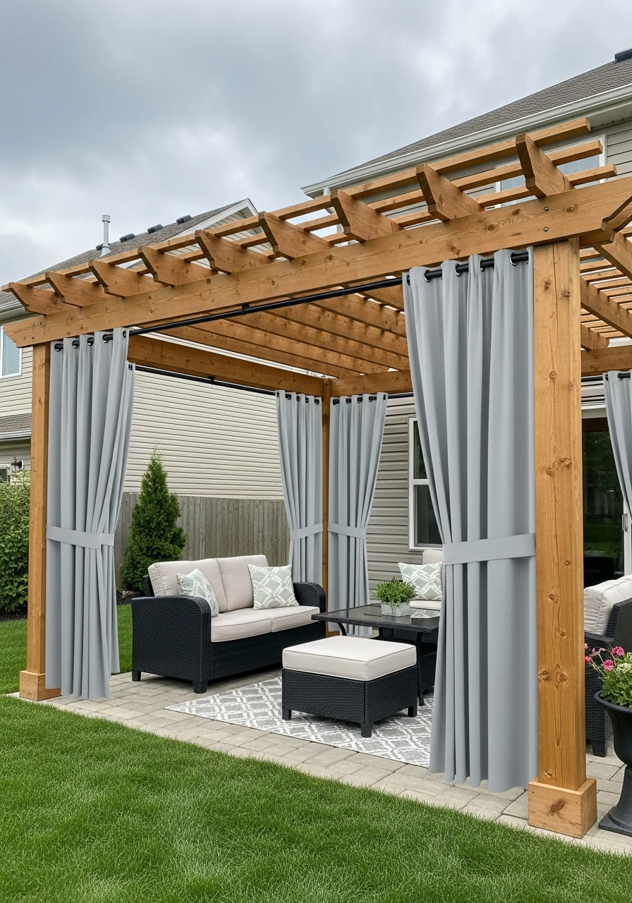 Pergola With Curtains - 50 Easy DIY Backyard Ideas to Create Your Dream Outdoor Space