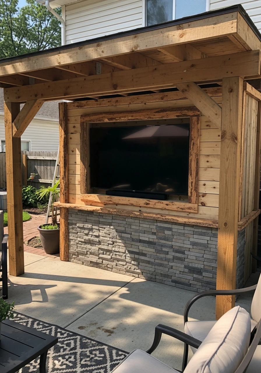 Outdoor TV Wall - 50 Easy DIY Backyard Ideas to Create Your Dream Outdoor Space