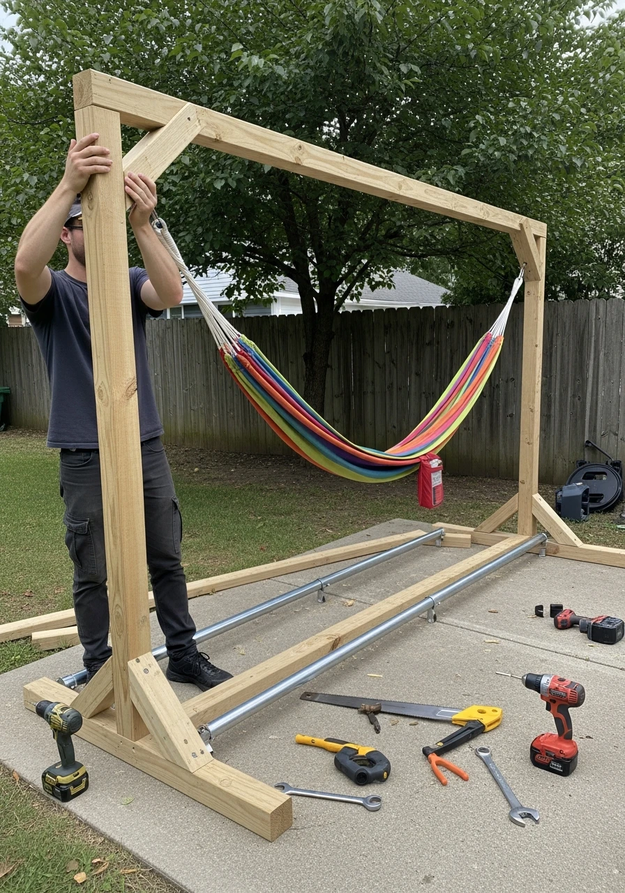 Build Hammock Stand - 50 Easy DIY Backyard Ideas to Create Your Dream Outdoor Space