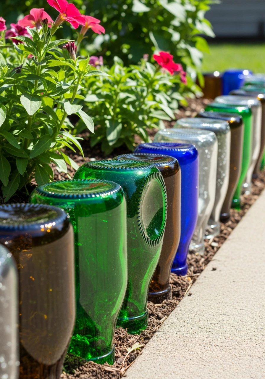 Bottle Garden Edging - 50 Easy DIY Backyard Ideas to Create Your Dream Outdoor Space