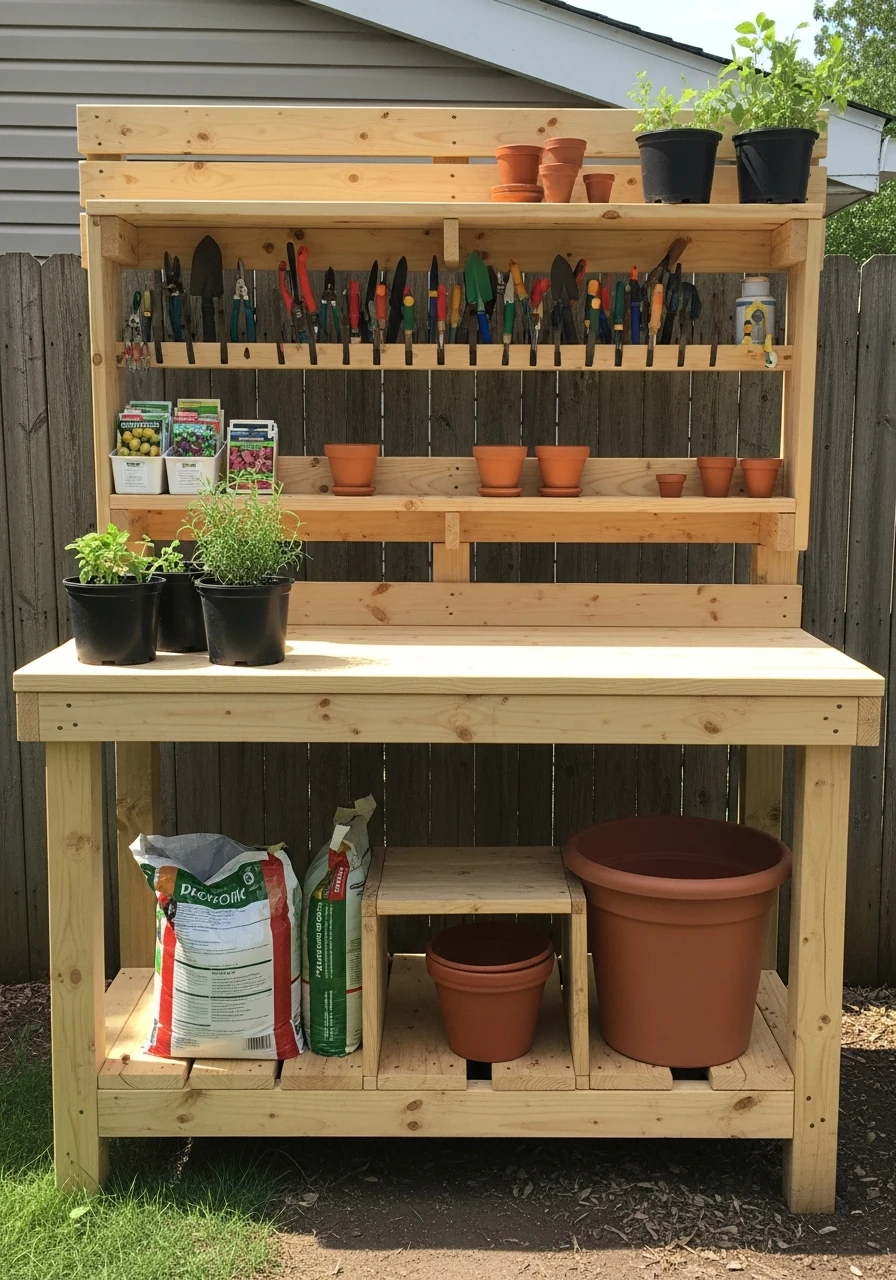 Potting Bench Station - 50 Easy DIY Backyard Ideas to Create Your Dream Outdoor Space