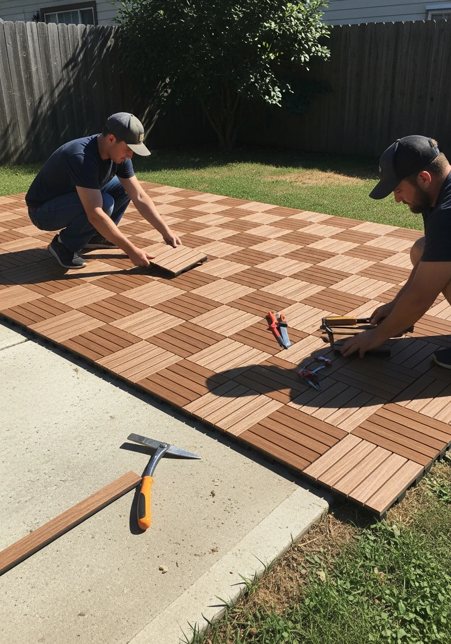 Deck Tile Patio - 50 Easy DIY Backyard Ideas to Create Your Dream Outdoor Space