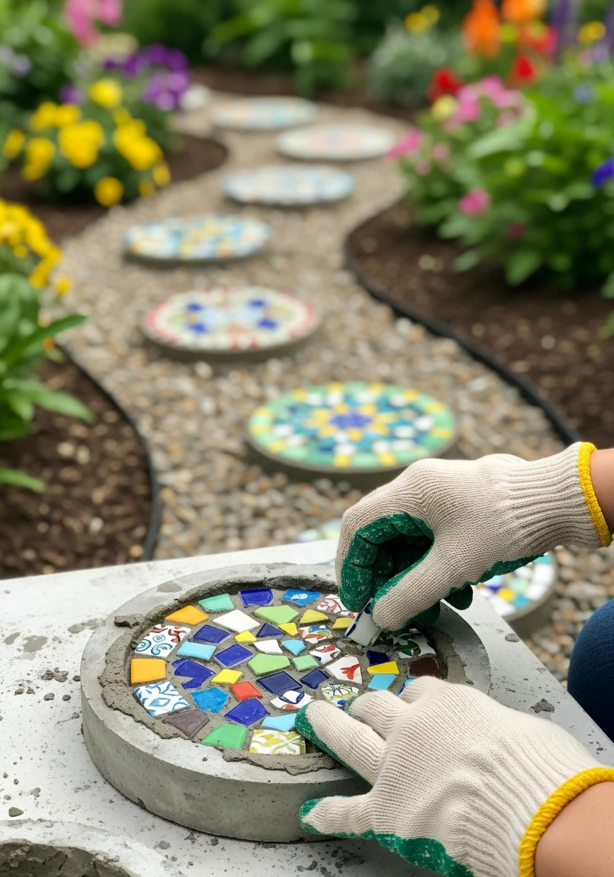 Mosaic Stepping Stones - 50 Easy DIY Backyard Ideas to Create Your Dream Outdoor Space