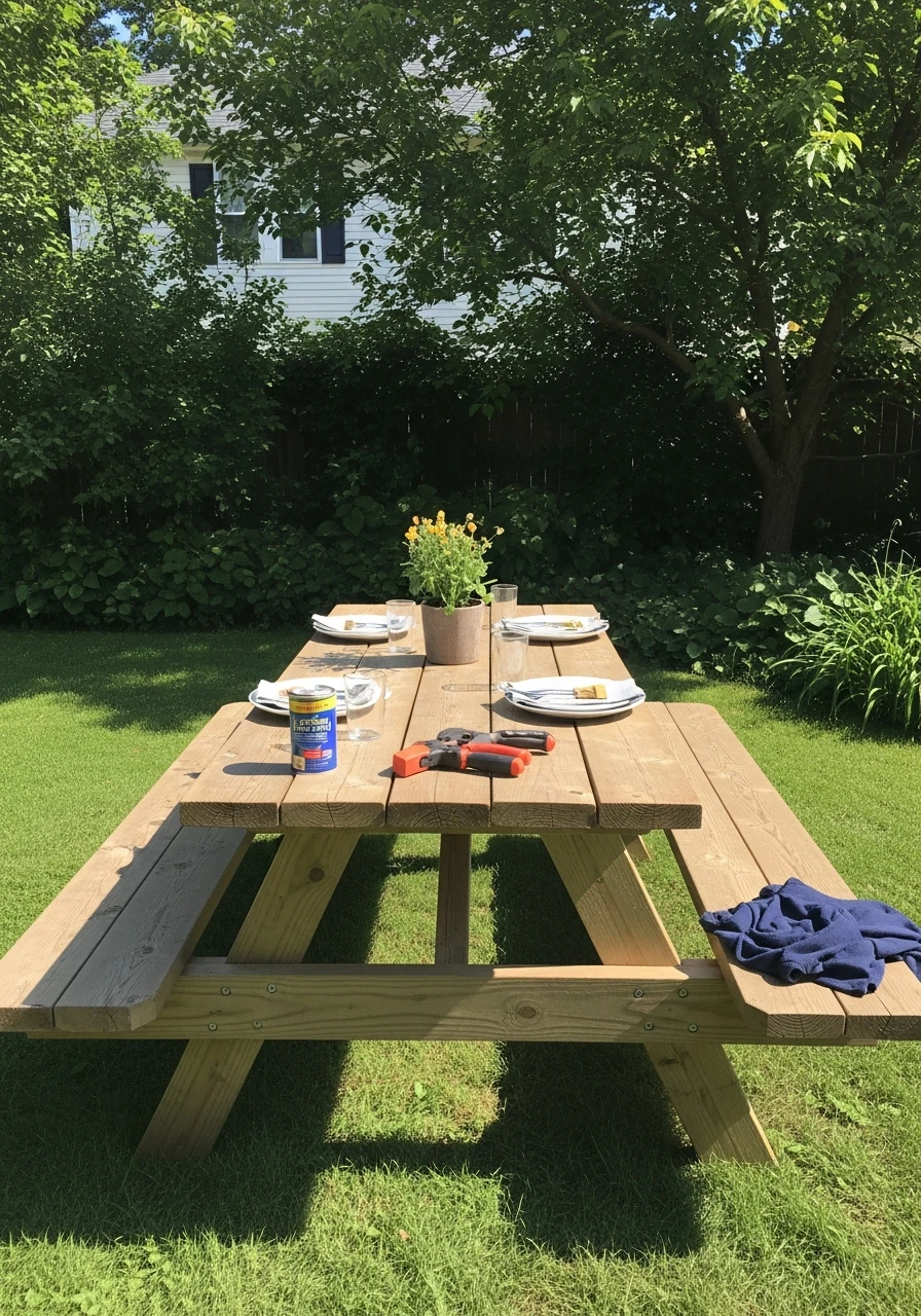 Wood Picnic Table - 50 Easy DIY Backyard Ideas to Create Your Dream Outdoor Space