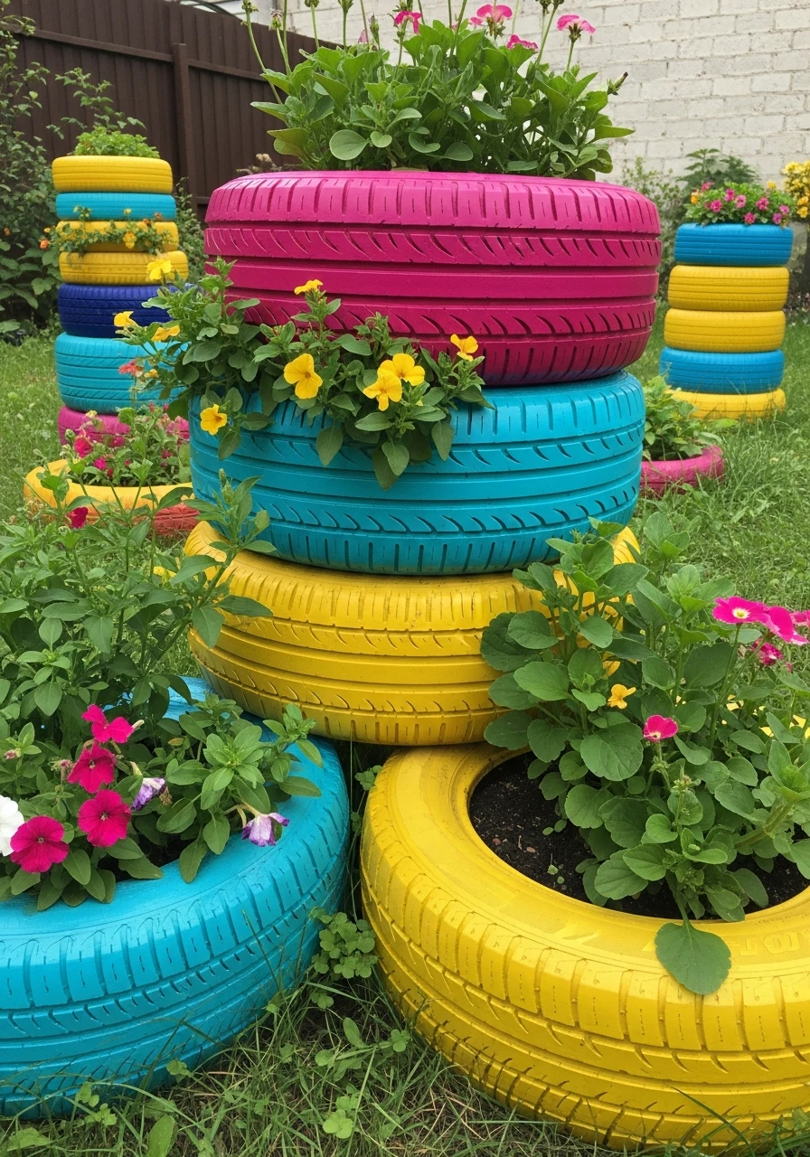 Upcycled Tire Planters - 45 Genius DIY Garden Ideas to Spruce Up Your Yard