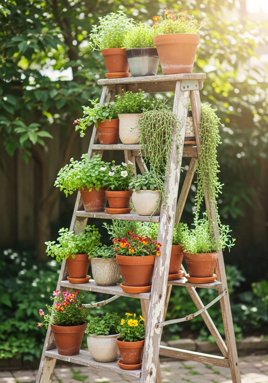 Old Ladder Plant Stand - 45 Genius DIY Garden Ideas to Spruce Up Your Yard