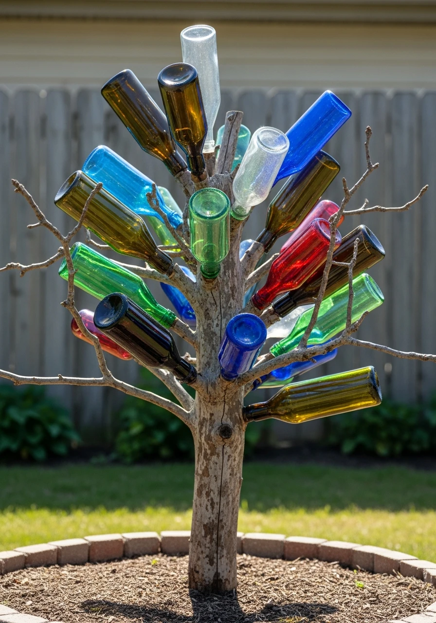Bottle Tree Garden Art - 45 Genius DIY Garden Ideas to Spruce Up Your Yard