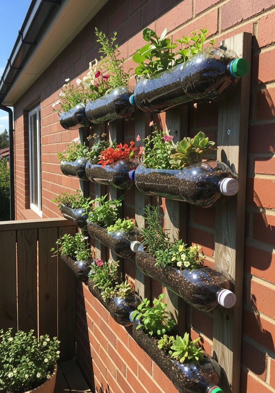 Recycled Bottle Planter Wall - 45 Genius DIY Garden Ideas to Spruce Up Your Yard