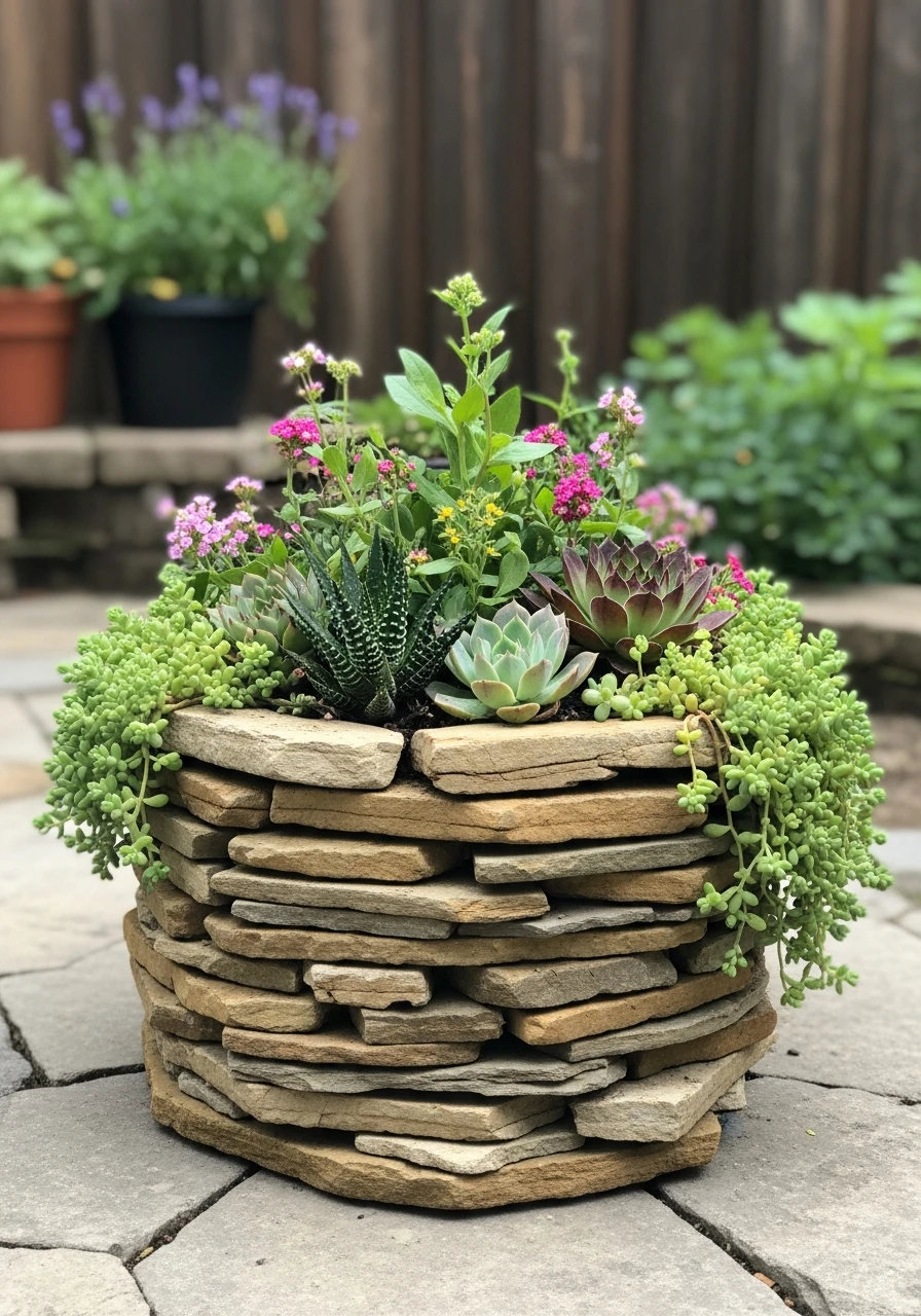 Stacked Stone Planter - 45 Genius DIY Garden Ideas to Spruce Up Your Yard
