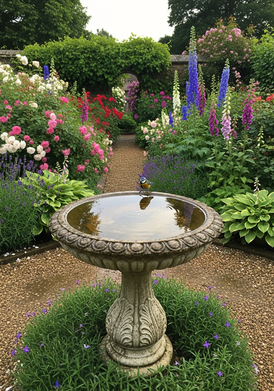 5. Stone Birdbath Focal Point