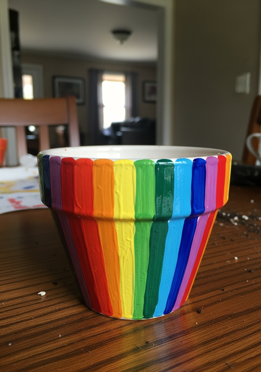 20. Bright Rainbow Stripe Pot
