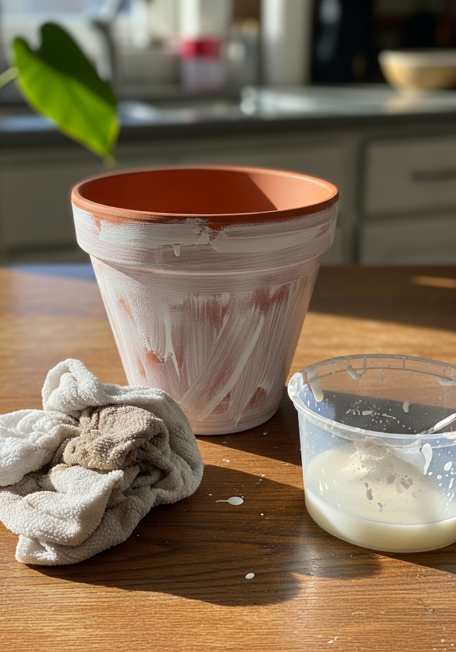 38. Rustic Whitewashed Clay Pot