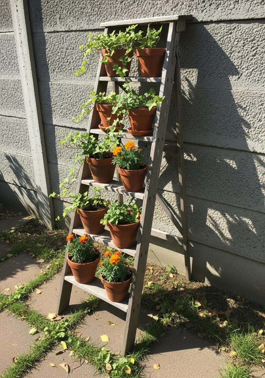 11. Rustic Wooden Ladder Display