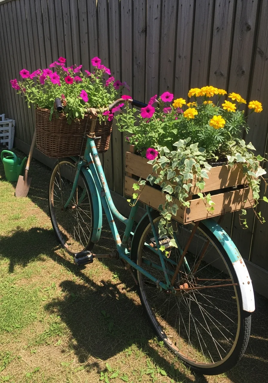 19. Repurposed Bicycle Planter