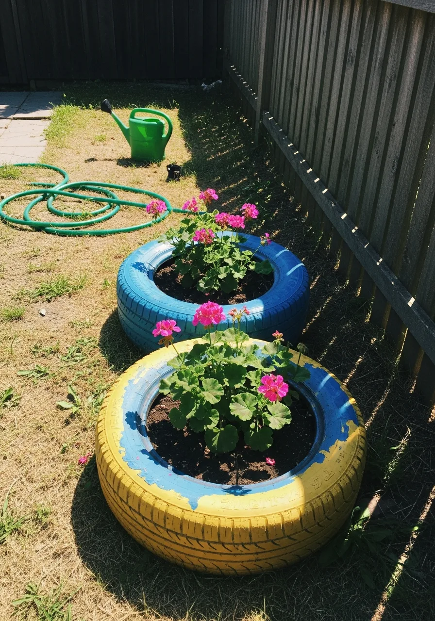 9. Upcycled Tire Planters