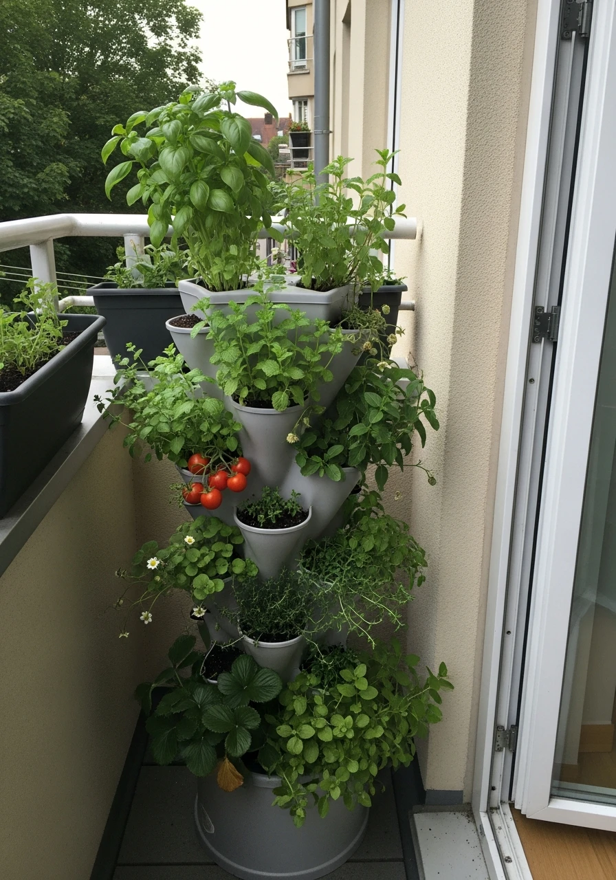 Compact Vertical Herb Tower - 50 Brilliant Garden Ideas for Small Spaces
