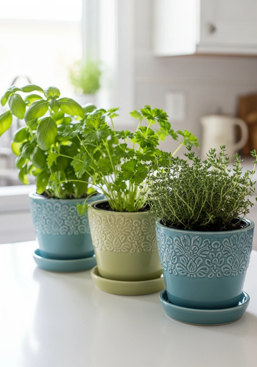 Counter Herb Trio - 50 Herb Garden Ideas for a Beautiful, Budget-Friendly Home