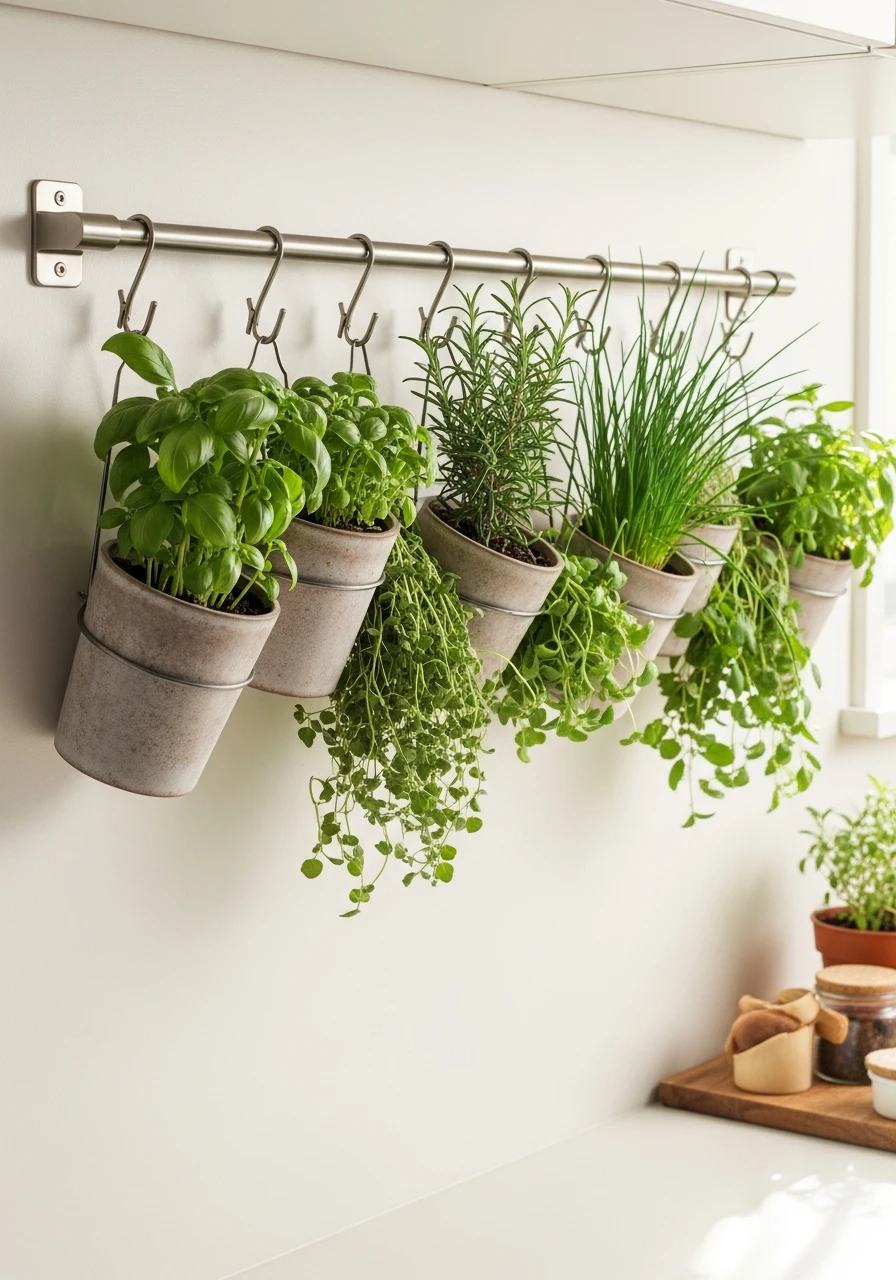 Kitchen Herb Rail - 50 Herb Garden Ideas for a Beautiful, Budget-Friendly Home