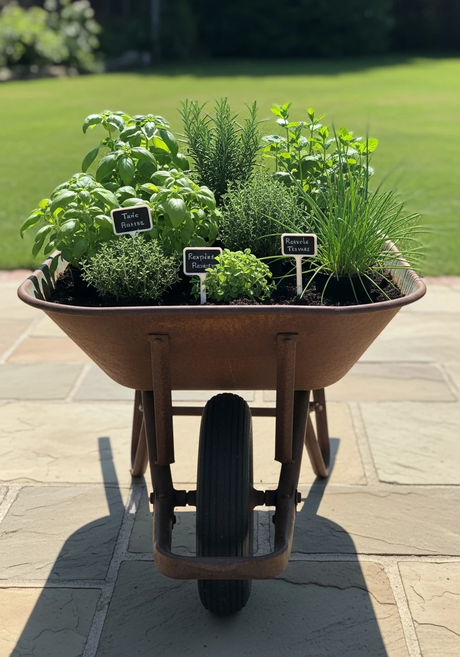 Wheelbarrow Herb Garden - 50 Herb Garden Ideas for a Beautiful, Budget-Friendly Home