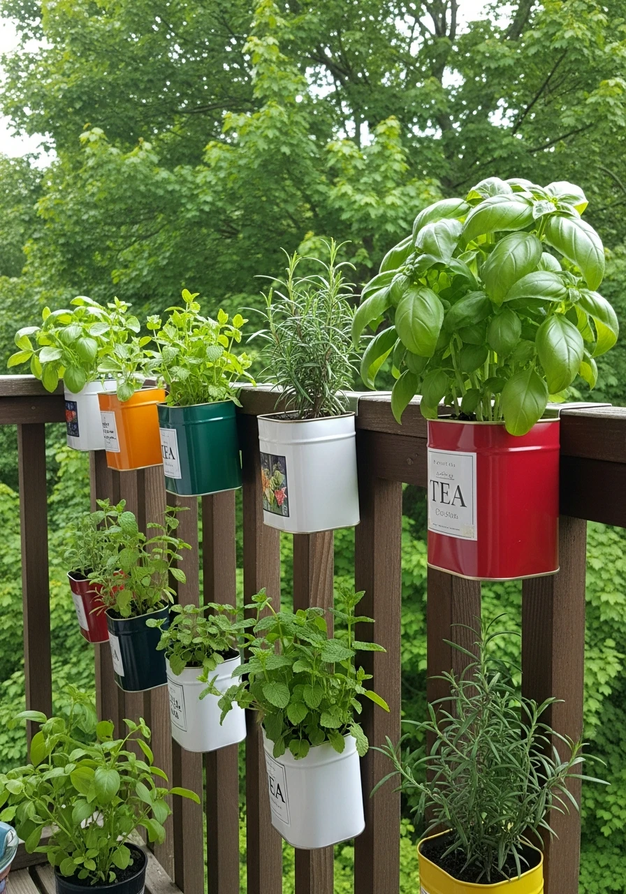Hanging Tea Cans - 50 Herb Garden Ideas for a Beautiful, Budget-Friendly Home